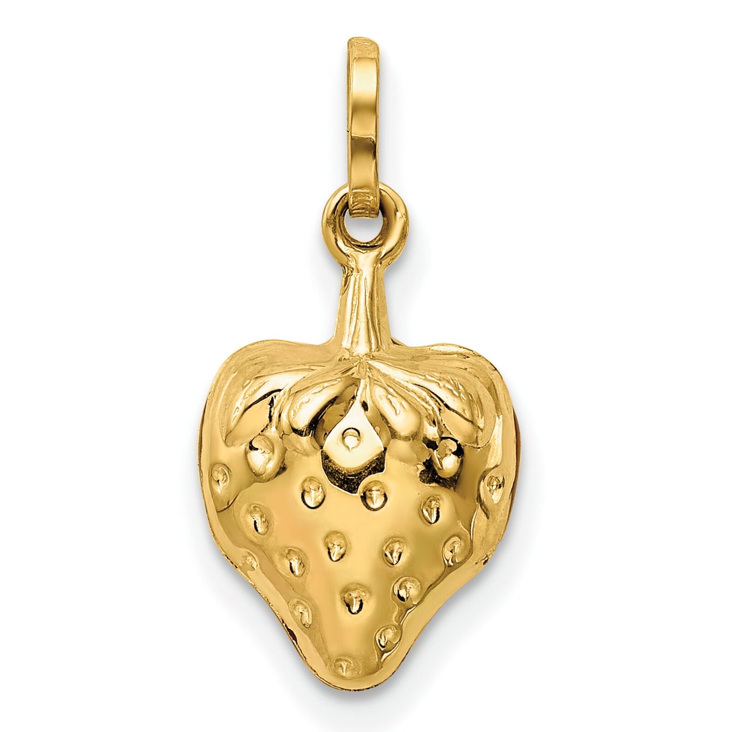14K Gold Enameled Puffed Strawberry Charm