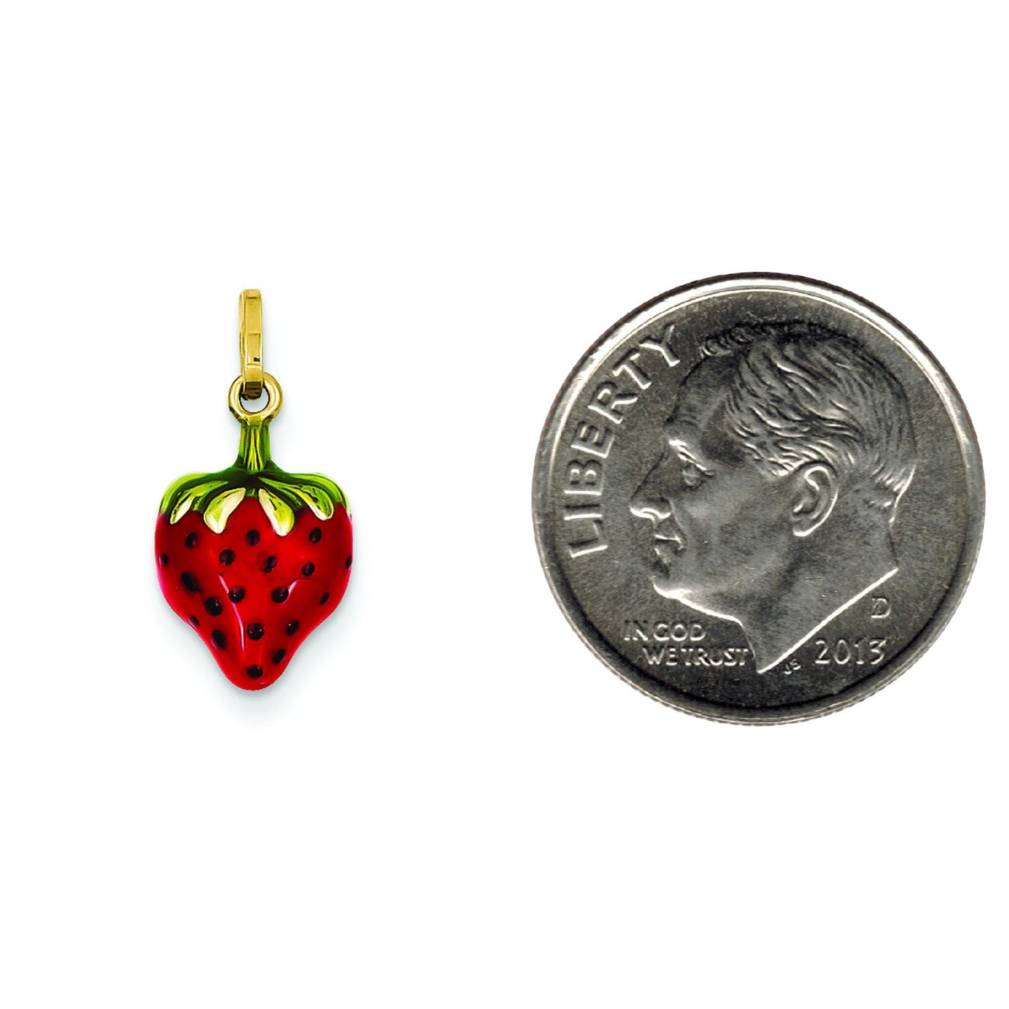 14K Gold Enameled Puffed Strawberry Charm