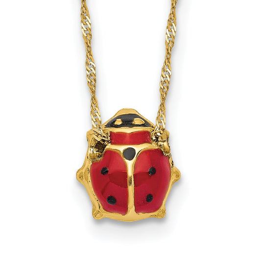 14K Gold Enameled Ladybug Necklace