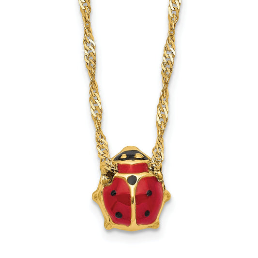 14K Gold Enameled Ladybug Necklace