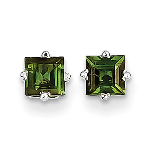 14K White Gold .72cttw Princess Cut Green Tourmaline Earrings