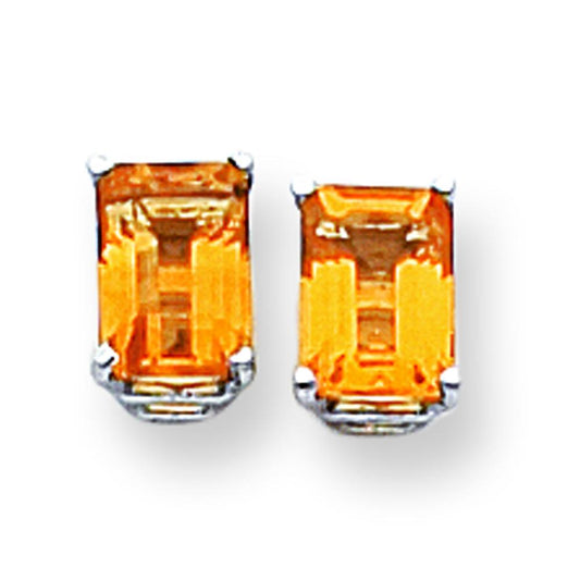 14K White Gold Emerald Cut Citrine Earrings 7x5mm