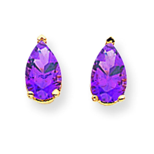 14K Gold Pear Amethyst Stud Earrings 8x5mm