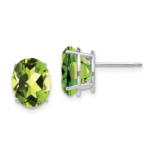 14K White Gold Oval Peridot Stud Earrings 10x8mm