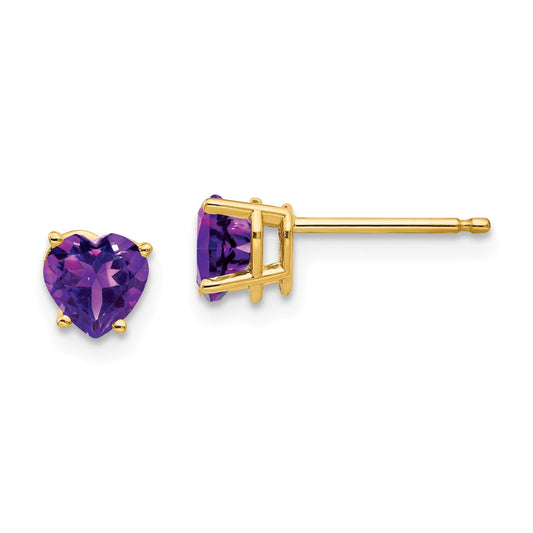 14K Gold Heart Amethyst Stud Earrings 5mm