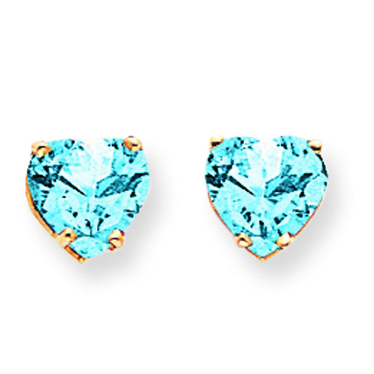 14K Gold Heart Blue Topaz Stud Earrings 7mm