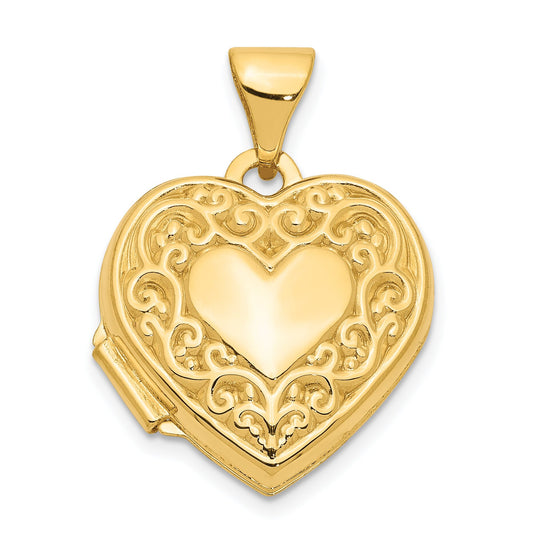 14K Gold Scroll Heart Locket