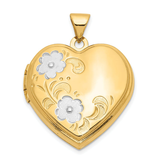 14K Two Tone Gold Flower Heart Locket
