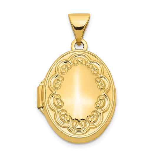 14K Gold Scroll Oval Locket