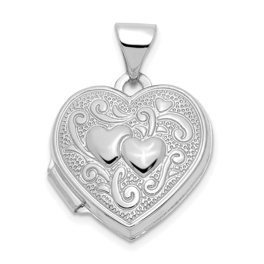 14K White Gold Heart Locket