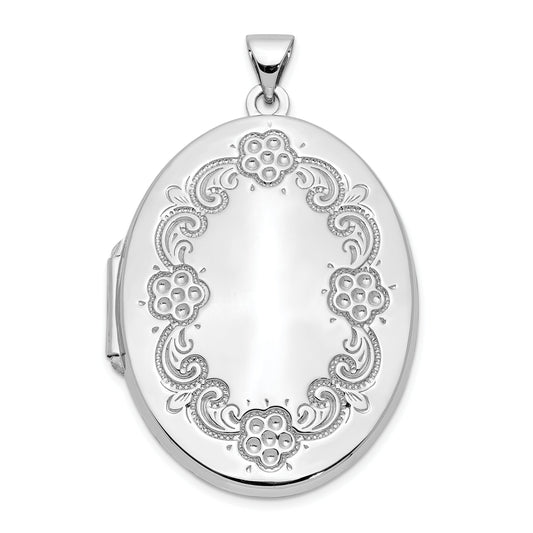 14K White Gold Flower Locket