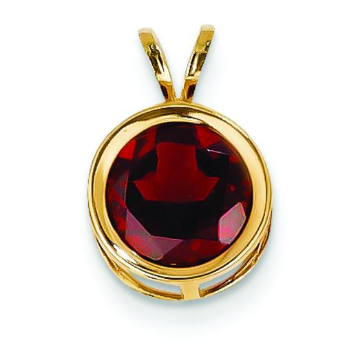 14K Gold Garnet Bezel Pendant 8mm