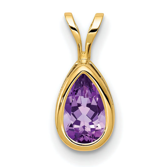 14K Gold Pear Amethyst Bezel Pendant 8x5mm