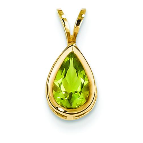 14K Gold Pear Peridot Bezel Pendant 8x5mm