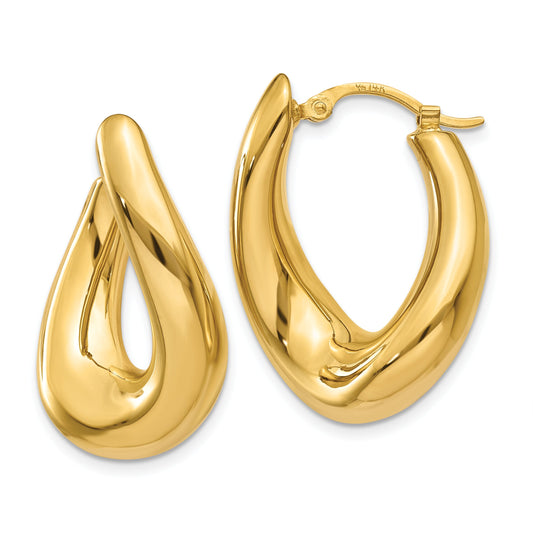 14K Gold Twisted Oval Hoop Earrings