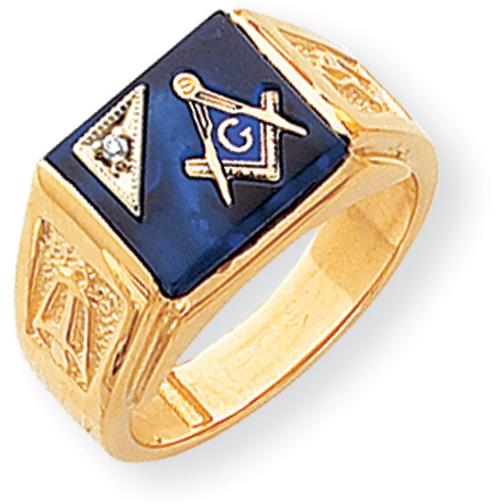 14K Gold Diamond Masonic Mens Ring Sz 10