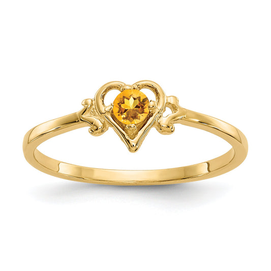 14K Gold Citrine Heart Ring