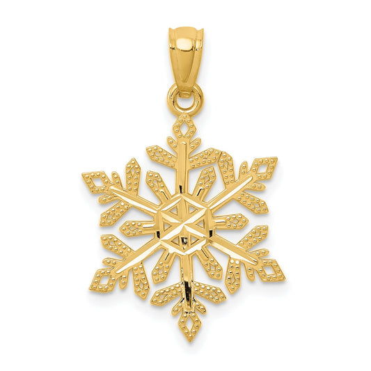 14K Gold Diamond Cut Snowflake Pendant