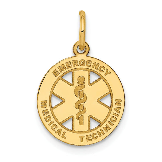 14K Gold Small High Polish EMT Medical Pendant
