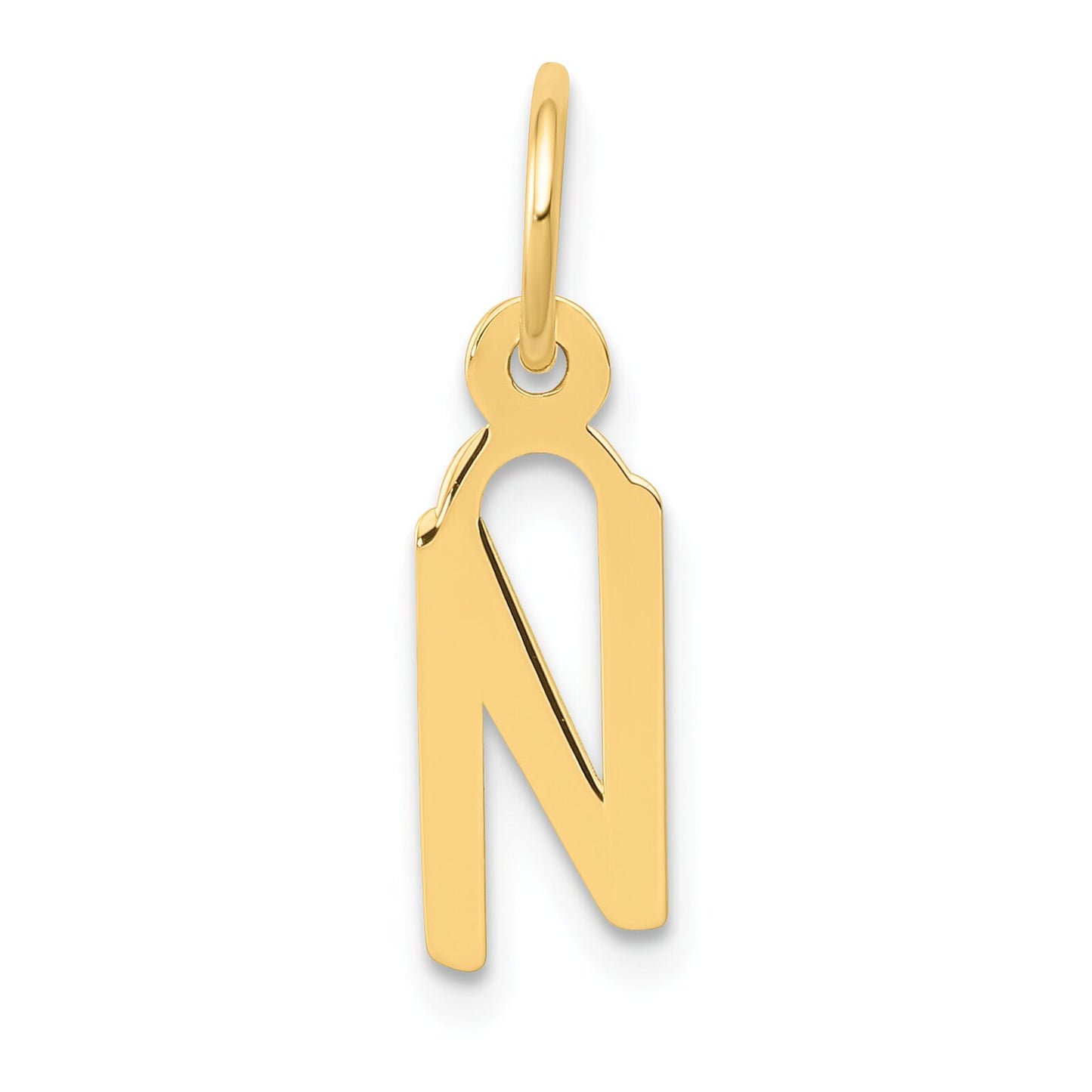 Slanted Block Initial "N" Charm 14K Gold