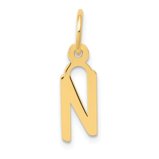 Slanted Block Initial "N" Charm 14K Gold