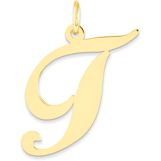 Fancy Cursive Letter "T" Charm 14K Gold