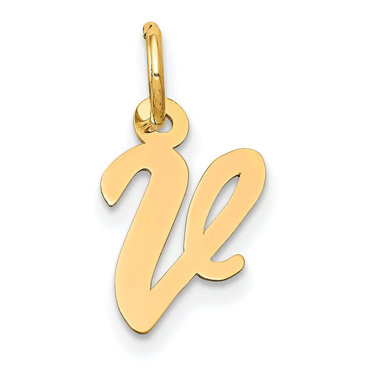 Cursive Letter "V" Charm 14k Gold