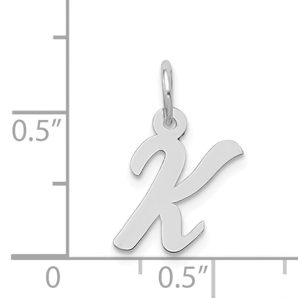 Cursive Letter "K" Charm 14k White Gold