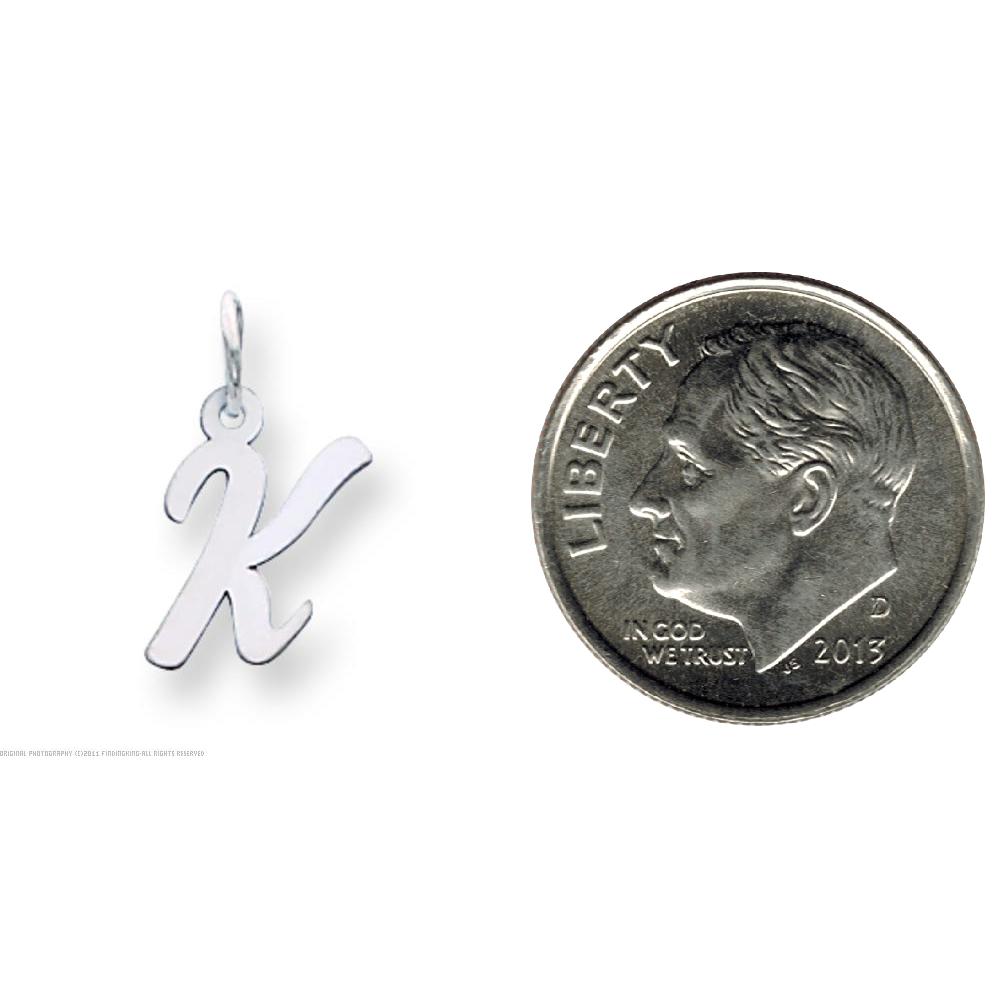 Cursive Letter "K" Charm 14k White Gold