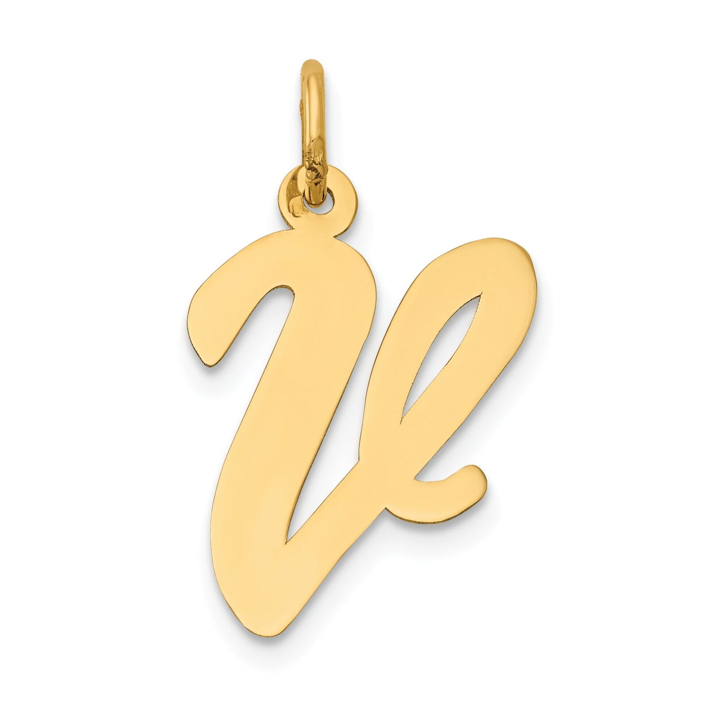 Cursive Letter "V" Charm 14k Gold