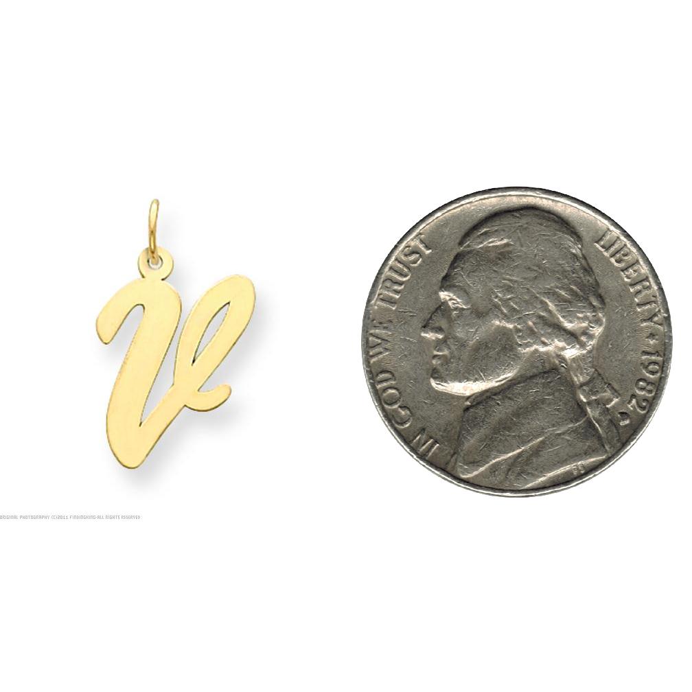 Cursive Letter "V" Charm 14k Gold