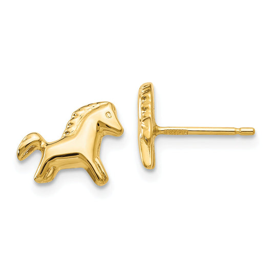 14K Gold Mini Pony Stud Earrings