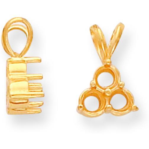 14K Gold Round 3 Stone Pendant Setting (2.20 to 4.40mm Stones)