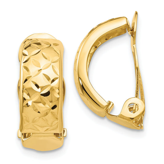 14K Gold Diamond Cut Clip On Hoop Earrings