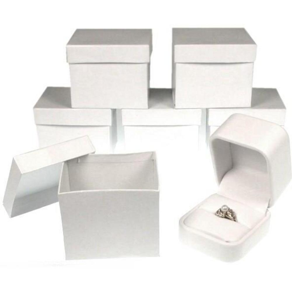 6 White Leather Ring Displays Jewelry Showcase Gift Box