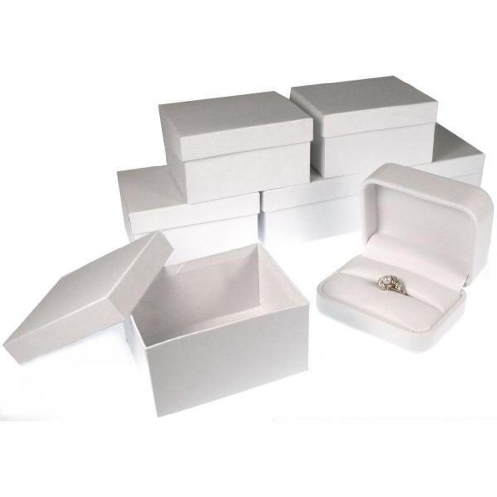 6 White Leather Ring Displays Jewelry Showcase Gift Box