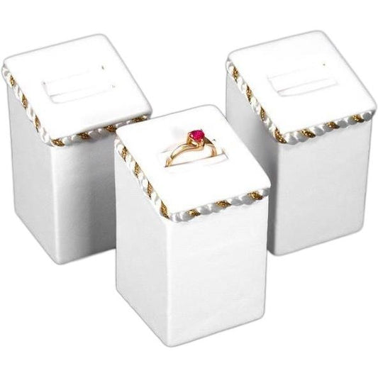 3 Leather Ring Displays White Showcase Gold Trim 2.75"