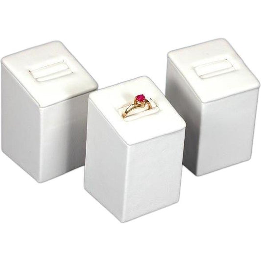 3 White Faux Leather Ring Display Stands 2 3/4"