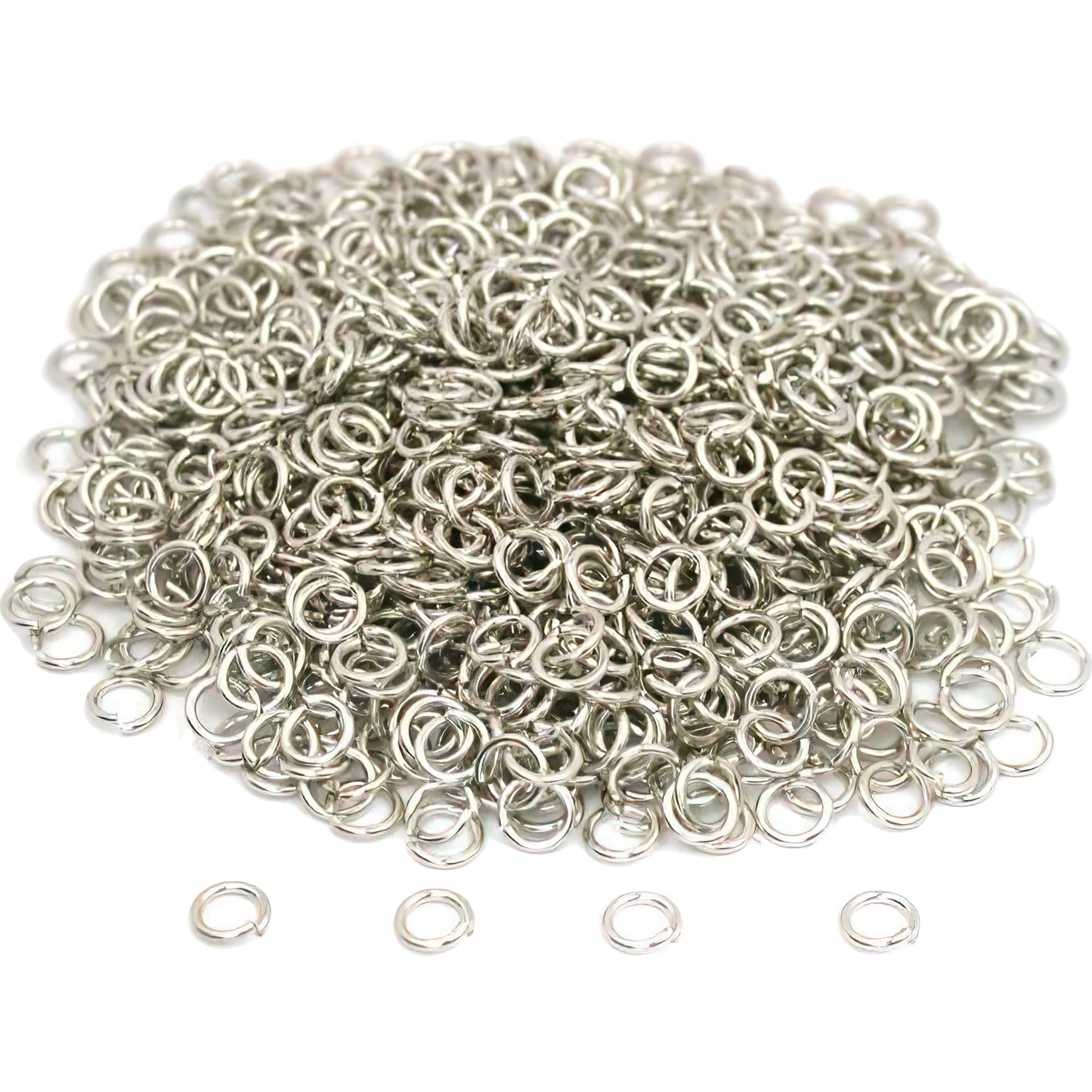 1000 White Plated Open Jump Rings 19 Gauge 6mm