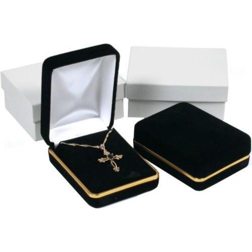 Black Velvet Necklace Pendant Chain Jewelry Gift Boxes Displays Kit