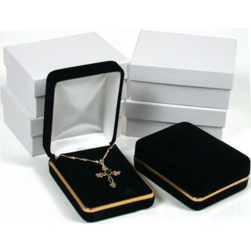 Black Velvet Necklace Pendant Chain Jewelry Gift Boxes Displays Kit