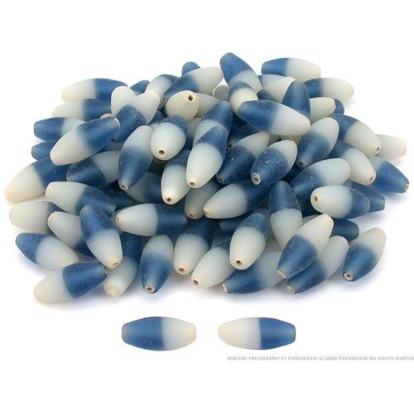 Blue White Frosted Tube Glass Beads 24mm Approx 100