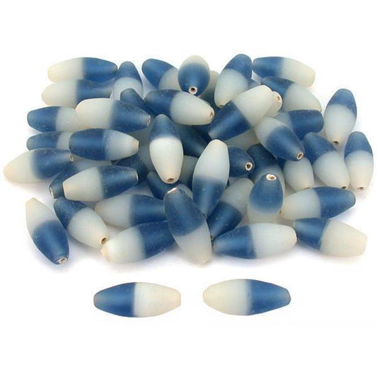 Tube Frosted Glass Beads Blue White 24mm 50Pcs Approx.