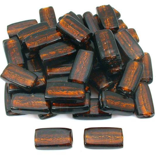 Flat Rectangle Silver Foil Glass Beads Brown 34mm 50Pcs Approx.