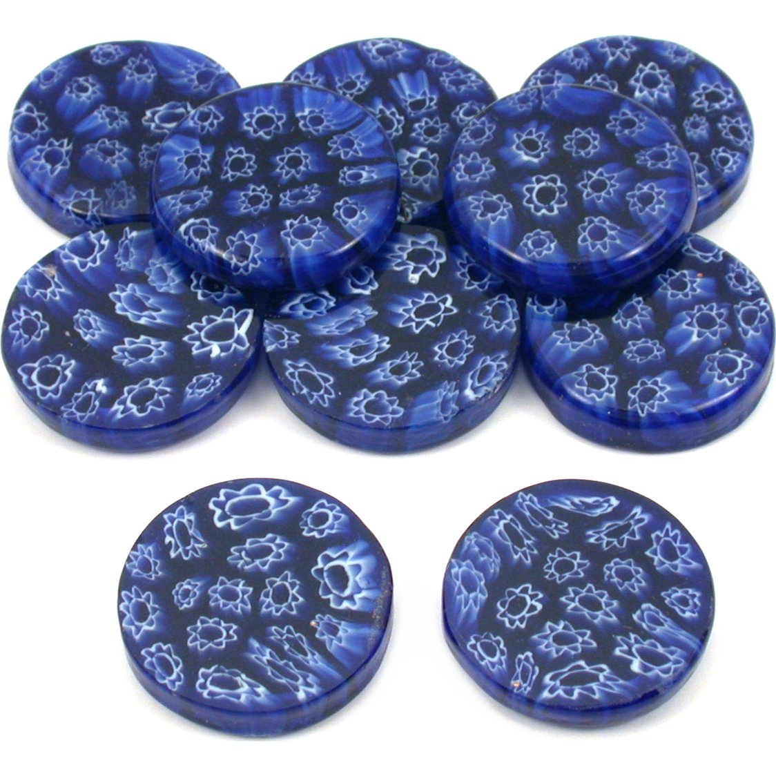Millefiori Flower Glass Bead Pendants Blue 27mm 10Pcs Approx.
