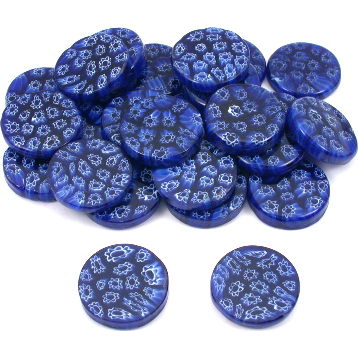 Blue Millefiori Flower Coin Glass Beads Disc Approx 25