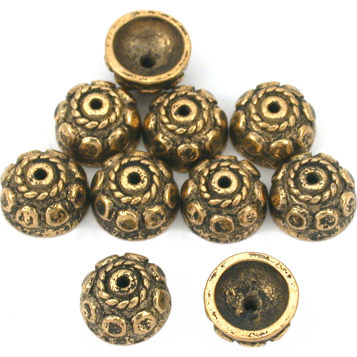 Bali Bead Caps Antique Gold Plated 9.5mm 10Pcs Approx.