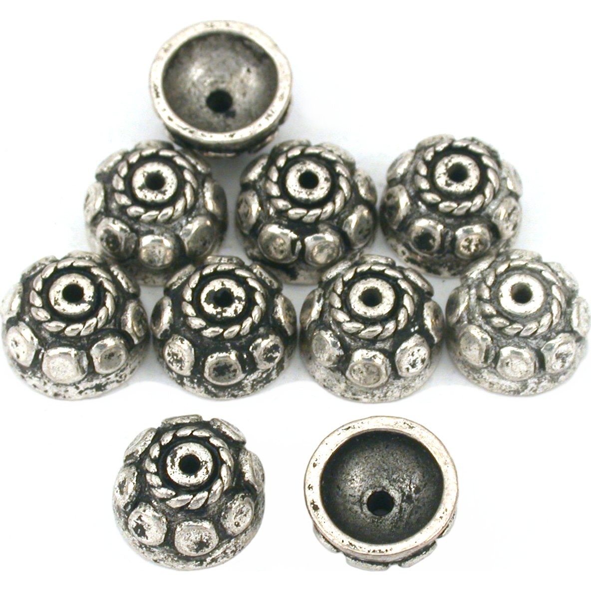 Bali Bead Caps Antique Silver Plated 9.5mm 10Pcs Approx.