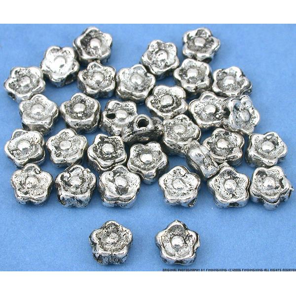 Bali Flower Beads Antique Silver Plated 6.5mm 30Pcs Approx.
