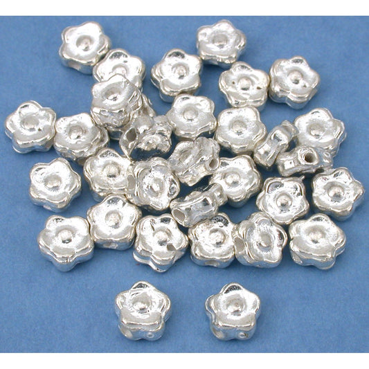 Bali Flower Beads Silver Plated 6.5mm 30Pcs Approx.